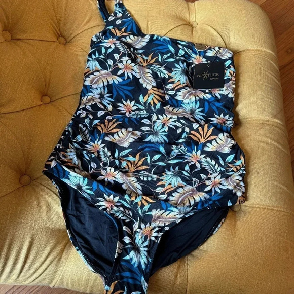 NWT Nip Tuck Floral One Shoulder One Piece Swimsuit Size US 10 Style: NN1023DPK - Picture 1 of 11